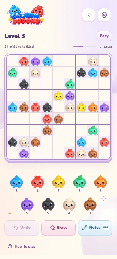 Gelatin Sudoku showing its colourful jelly-character board